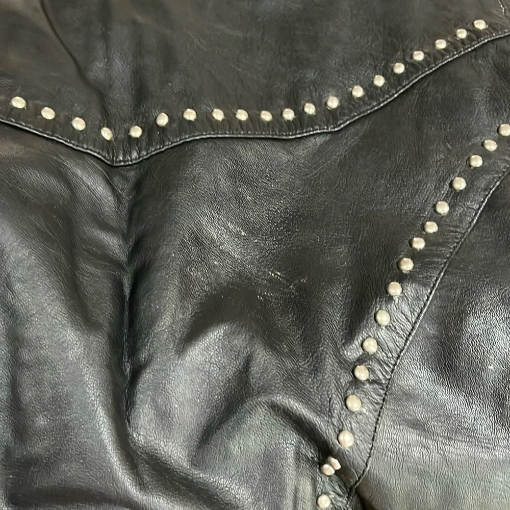Vintage 80s Black Biker Rock-N-Roll Leather Studded Jacket Zip-Front - Picture 10 of 10